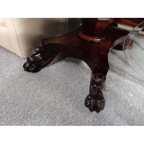 826 - An Antique mahogany sofa table with claw feet plus an oak 20th century barometer