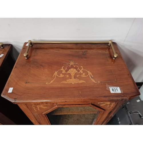 831 - A pair of Victorian walnut and marquetry display cabinets