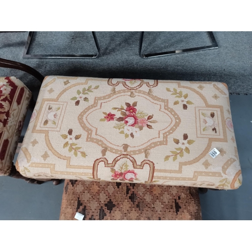 858 - 3 x 20th century oak stools with Aubusson style tapestry covering