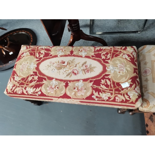 858 - 3 x 20th century oak stools with Aubusson style tapestry covering