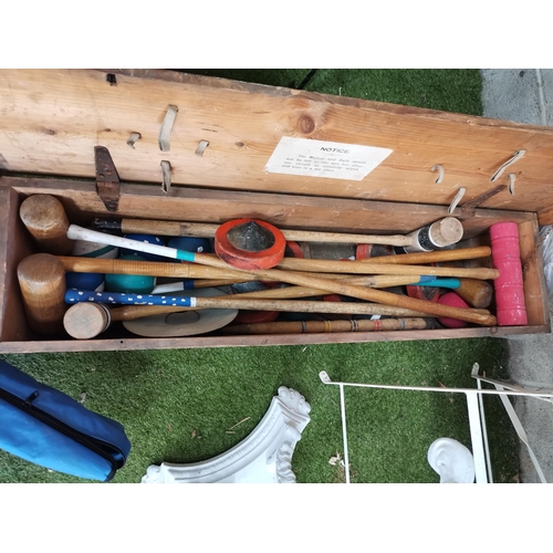 936 - Vintage Croquet set in wooden box pus additional mallets and balls