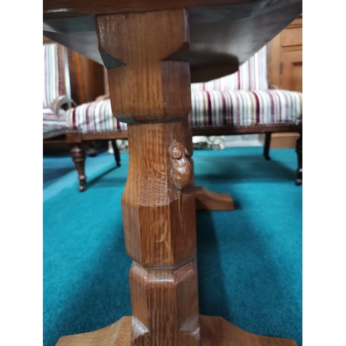 1005 - Mouseman Robert Thompson Yorkshire Oak coffee table with Adzed top and signature mouse carving on on... 