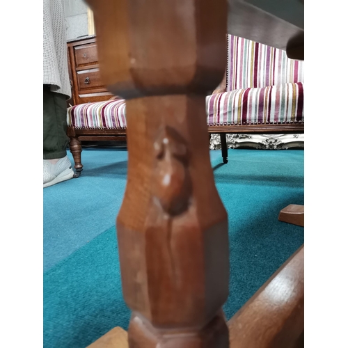 1005 - Mouseman Robert Thompson Yorkshire Oak coffee table with Adzed top and signature mouse carving on on... 