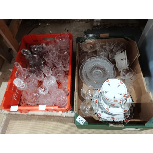 1202 - 2 x boxes of glassware and Shelley coffee set