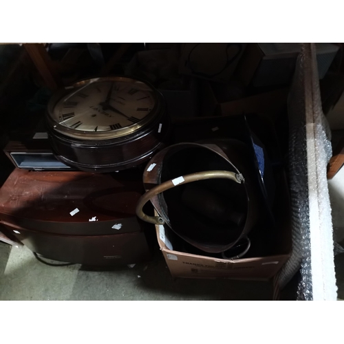 1205 - A misc lot including London wall clock, copper items, record player etc