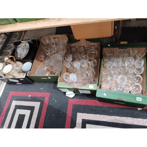 1206 - 4 x boxes of glass ware and Worcester style pottery