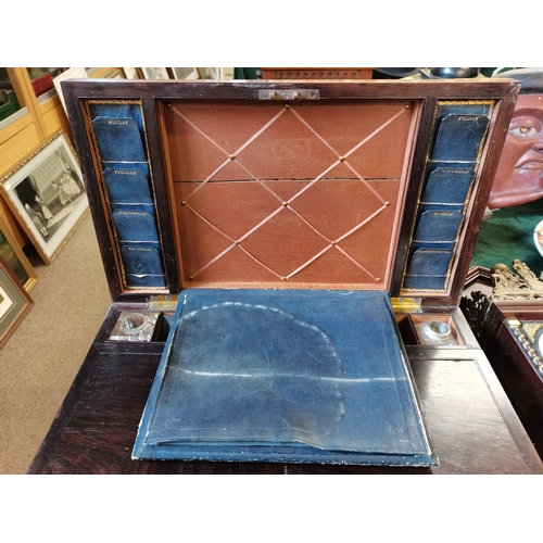 34 - Early 19th Century Mahogany Military Campaign Brass Cornered Bi-Fold Writing Slope with original Lea... 