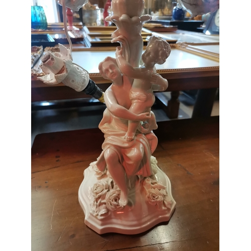 536 - A Pair of Meissen candelabra lights with women holding child design  plus Antique Meissen Oval Table... 