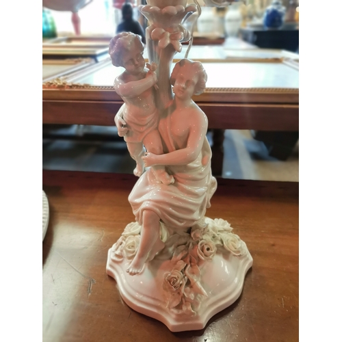 536 - A Pair of Meissen candelabra lights with women holding child design  plus Antique Meissen Oval Table... 