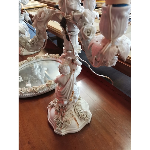 536 - A Pair of Meissen candelabra lights with women holding child design  plus Antique Meissen Oval Table... 