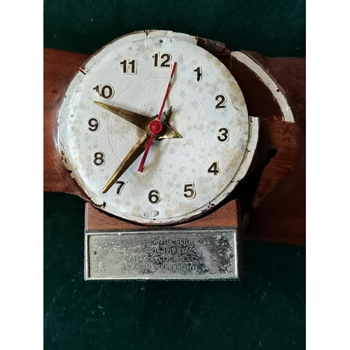 11 - A wooden aircraft two-blade propeller clock, early 20th Century, with presentation plaque 'First Atl... 