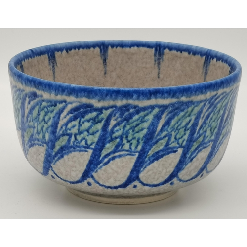 126 - A Pilkington's Royal Lancastrian bowl, 1930s, decorated by Gwladys Rodgers, green and blue leaf/feat... 