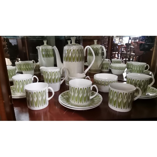 139 - A Shelley 'Apollo' coffee service, pattern 14282, comprising coffee pot, cream jug and sugar bowl, t... 