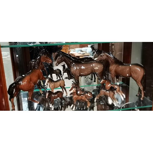 153 - A Collection of Bay Beswick Horses x3 adults and x6 foals