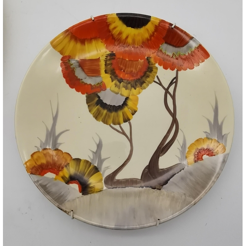 172 - Clarice Cliff 'Rhodanthe' cake plate c1936 D23cm, plus Charlotte Rhead art deco Autumn Leaves charge... 