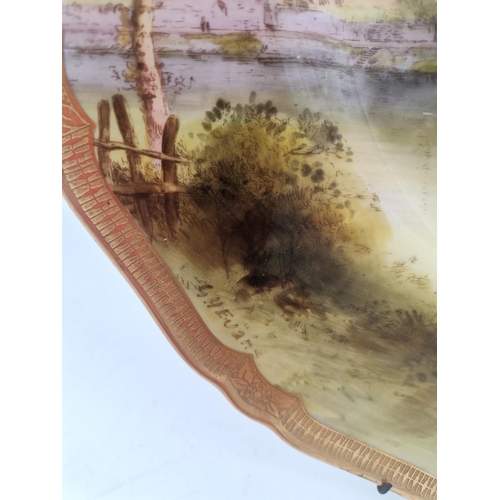 174 - A Royal Worcester landscape cabinet plate by George Evans, c.1940s-50s, painted with a scene of Worc... 