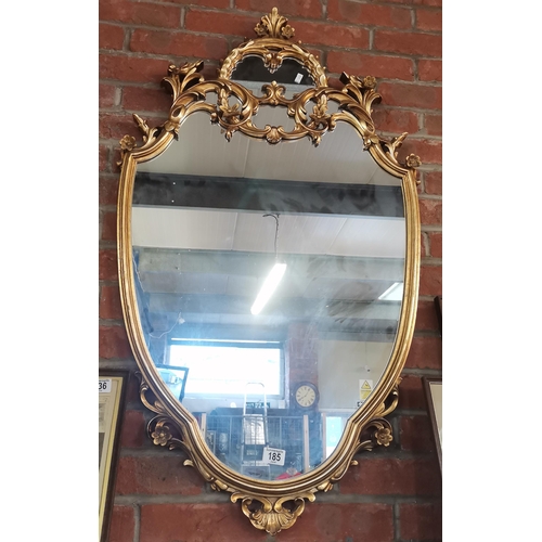 185 - Large Ornate Gilt framed mirror shield shaped W61cm x H119cm