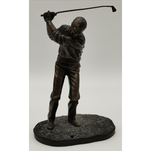 201 - A Heredities bronzed figure of a golfer, signed P.Parsons, to an oval naturalistic grassy base. 19.5... 