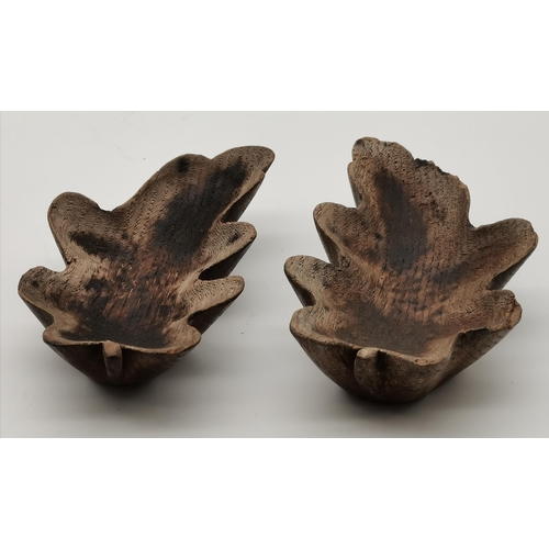 240 - Yorkshire Oak, a pair of carved oak leaf pin dishes. (2) 14.5cm long (Mouseman interest)