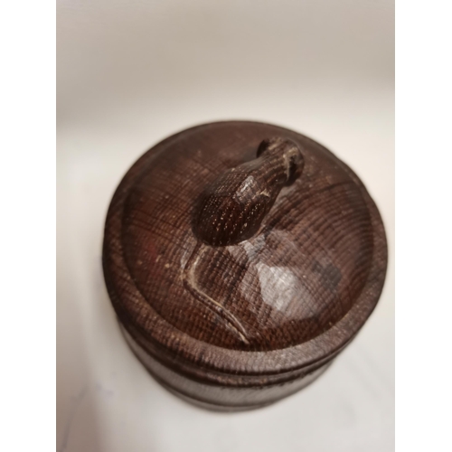 241 - An after hours Mouseman apprentice  oak jar and cover, 1950s, of cylindrical barrel form, the detach... 