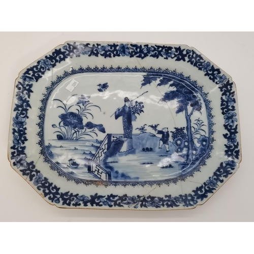 29 - Chinese blue and white porcelain platter hand painted with mother and child in a landscape, 35cm wid... 