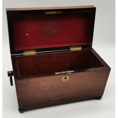 56 - A large sarcophagus-form mahogany table casket with twin ring handles, brass escutcheon, raised on f... 