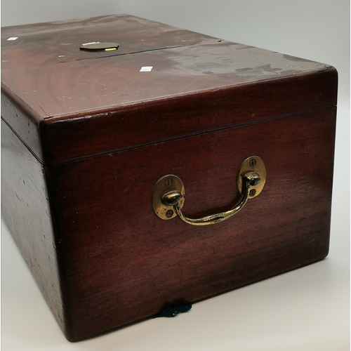 8 - A mahogany twin-handle chest with brass furniture, lacking key, (a/f).