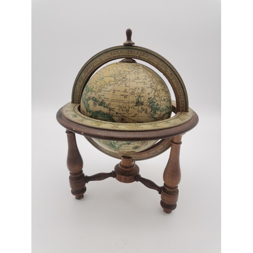 256 - Vintage old world wooden desktop TERRESTRIAL Astrology ZODIAC signs globe