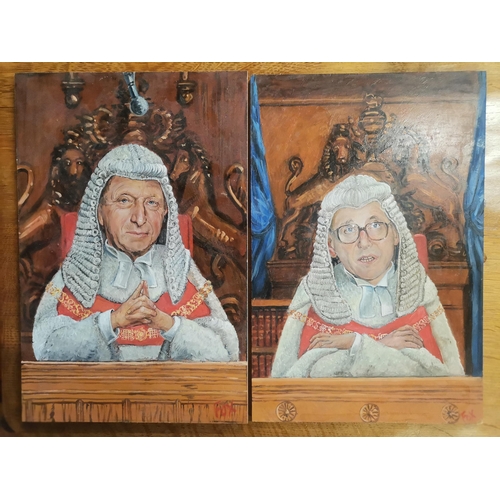 259 - A pair of oil on boards of Judges 'Lord Woolf' and 'The First president of the UK Supreme court of t... 