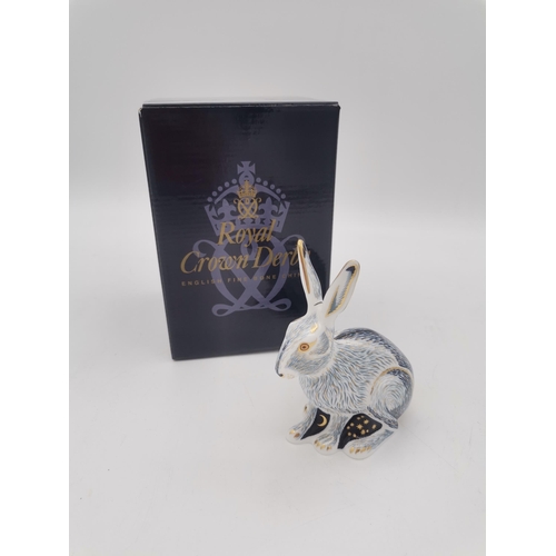 262 - Royal Crown Derby Starlight Hare paperweight MMIII with gold stopper and box