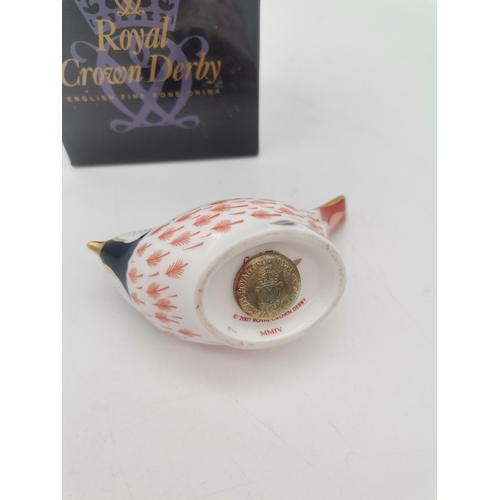 277 - Royal Crown Derby Coal Tit paperweight with gold stopper and box