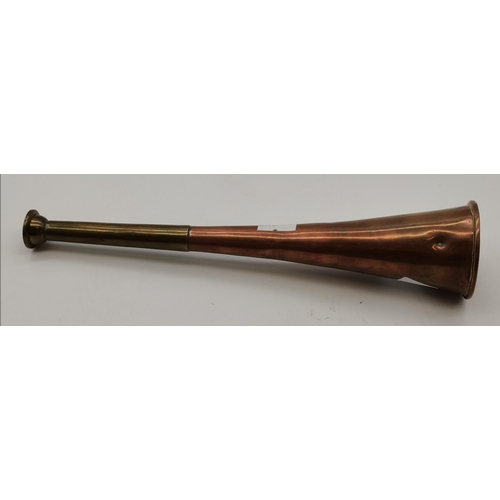 309 - A copper and brass hunting horn, unmarked. Approx. 24.5cm high