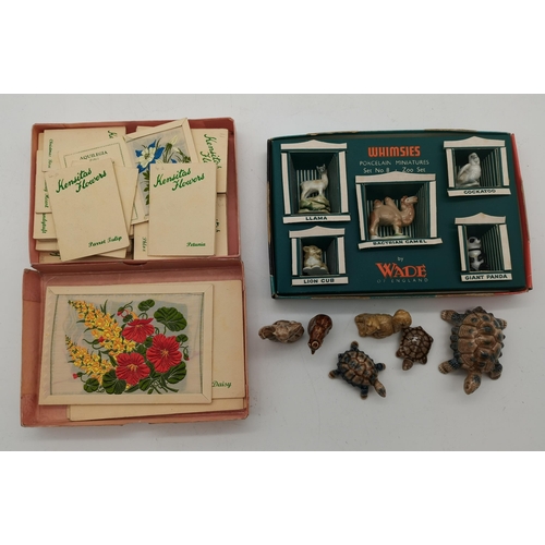 325 - Kensitas silk flowers cigarette cards C1930s and box of Wade Whimsies C1950s plus others