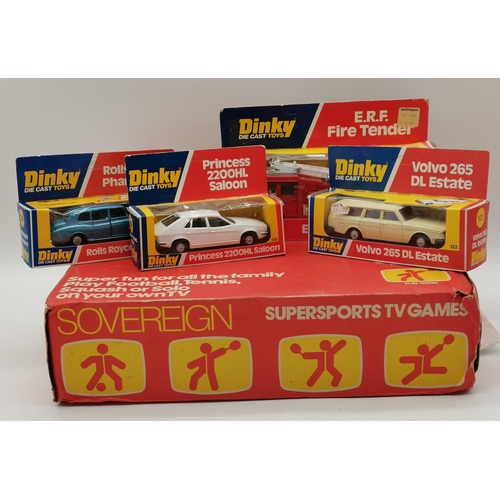 348 - x4 boxed Dinky die cast model cars - Rolls Royce Phantom V, Princess, plus Sovereign sports TV game