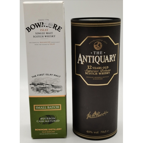 375 - THE ANTIQUARY 12 years old superior deluxe Scotch Whisky 40% proof, plus a BOWMORE ISLAY Single Malt... 