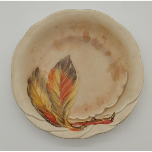 384 - Vintage Clarice Cliff plate with moulded Chestnut leaves 22cm diameter