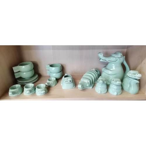 388 - Carltonware 3543 novelty items - crocodile tea pot, egg cups, cruet set etc