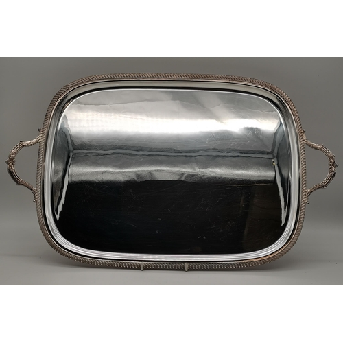 393 - An impressive Elizabeth II silver twin-handled tray by Roberts & Belk Ltd, Sheffield 1966, rounded r... 