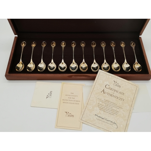 394 - RSPB: A set of twelve Elizabeth II silver spoons by John Pinches Ltd, London 1975, Members Edition, ... 