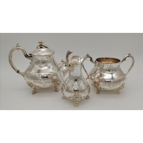 413 - A fine Victorian silver three-piece tea service by WWH (probably William Wheatcroft Harrison), Sheff... 