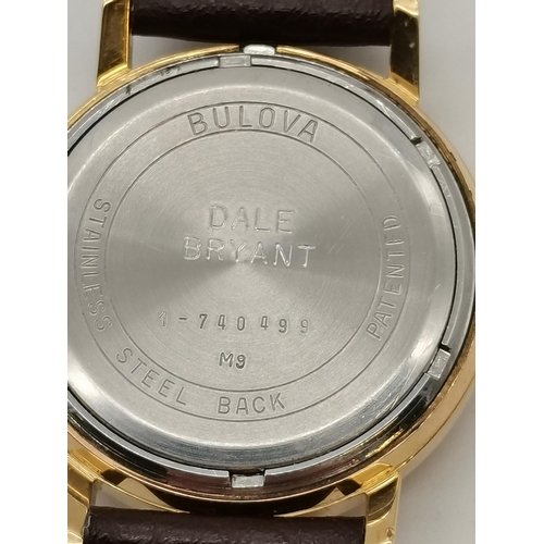 525 - A gent's Bulova Accutron leather strap wristwatch, the oyster dial with gilt hour markers and Arabic... 