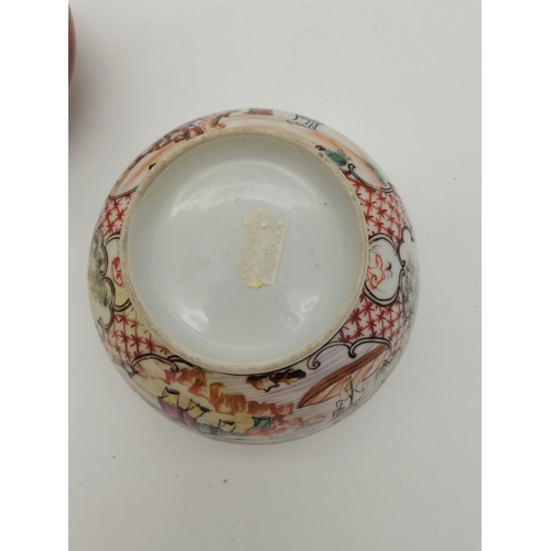 199 - A Chinese porcelain sang de boeuf small censer; together with a Chinese porcelain famille rose bowl,... 