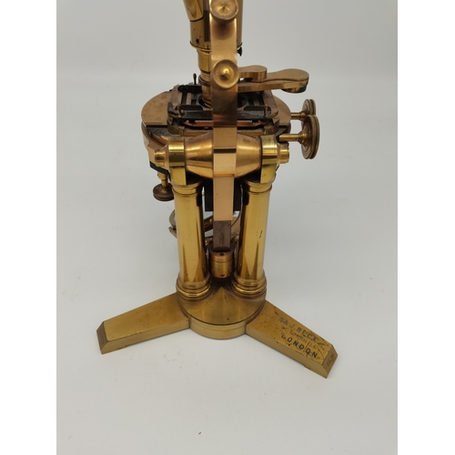 55 - A large Victorian brass binocular microscope, c.1870s, by R & J Beck, 31 Cornhill, London, no.6636, ... 