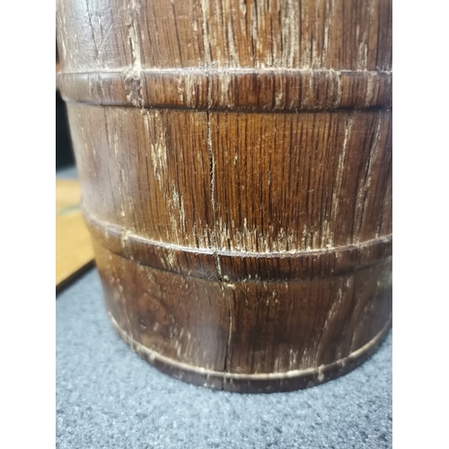 241 - An after hours Mouseman apprentice  oak jar and cover, 1950s, of cylindrical barrel form, the detach... 