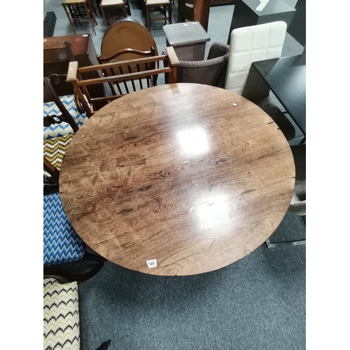 949 - William 4th Rosewood  fold over round dining table sat on Claw feet with castors D118cm and cutlery ... 