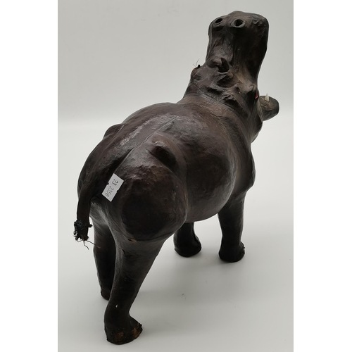 1 - A large Liberty-style leather hippopotamus standing with mouth agape, with plastic teeth; together w... 