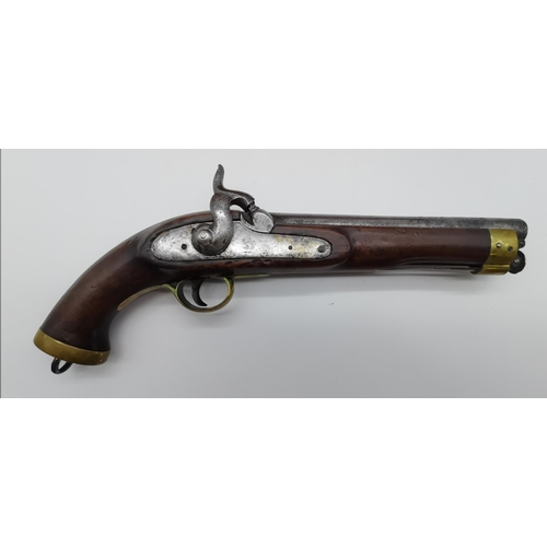 18 - A mid-19th Century percussion East India Company service pistol, with 9-inch barrel, the lockplate e... 