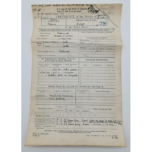 30 - A group of six WWII naval medals to 5105949 Marlow G. ABL/LD Seaman. R.N., comprising 1939-45 Star, ... 