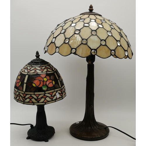 39 - Tiffany style table lamp cream and glass 56cm Ht and coloured Tiffany style small lamp 36cm Ht