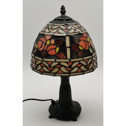 39 - Tiffany style table lamp cream and glass 56cm Ht and coloured Tiffany style small lamp 36cm Ht